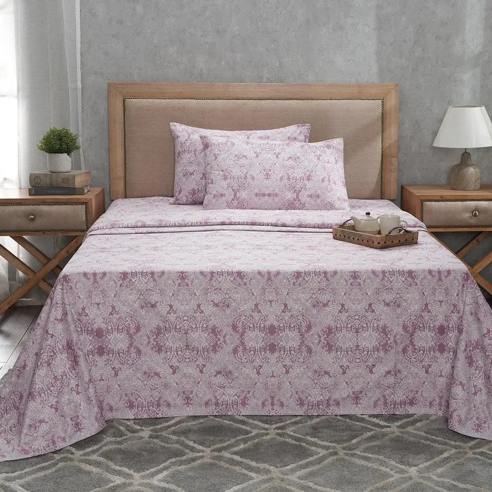 Maspar 100% Cotton Red King Size Bedsheet with 2 Pillow Covers- PBS Refined Retro Baroque