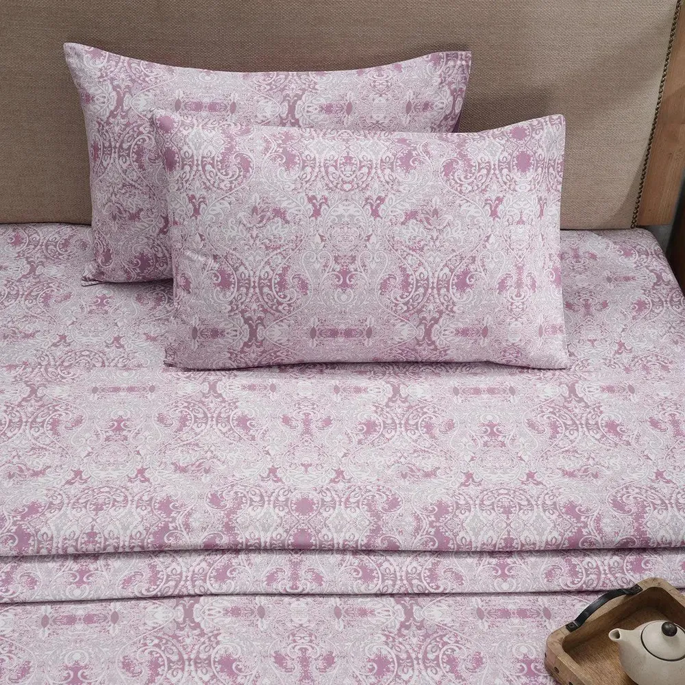 Maspar 100% Cotton Red King Size Bedsheet with 2 Pillow Covers- PBS Refined Retro Baroque