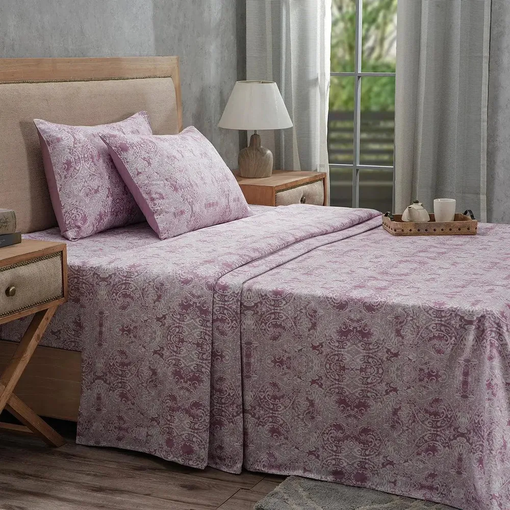 Maspar 100% Cotton Red King Size Bedsheet with 2 Pillow Covers- PBS Refined Retro Baroque