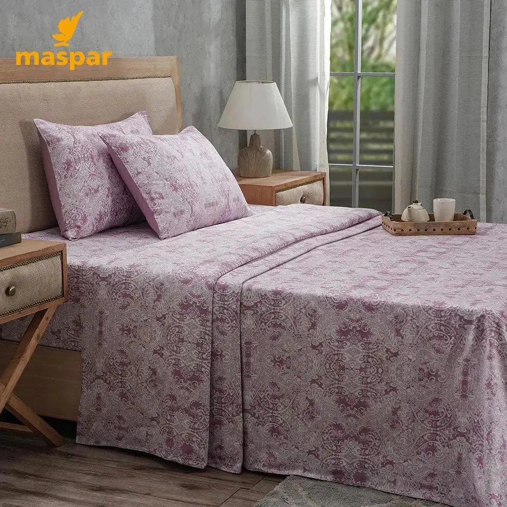 Maspar 100% Cotton Red King Size Bedsheet with 2 Pillow Covers- PBS Refined Retro Baroque