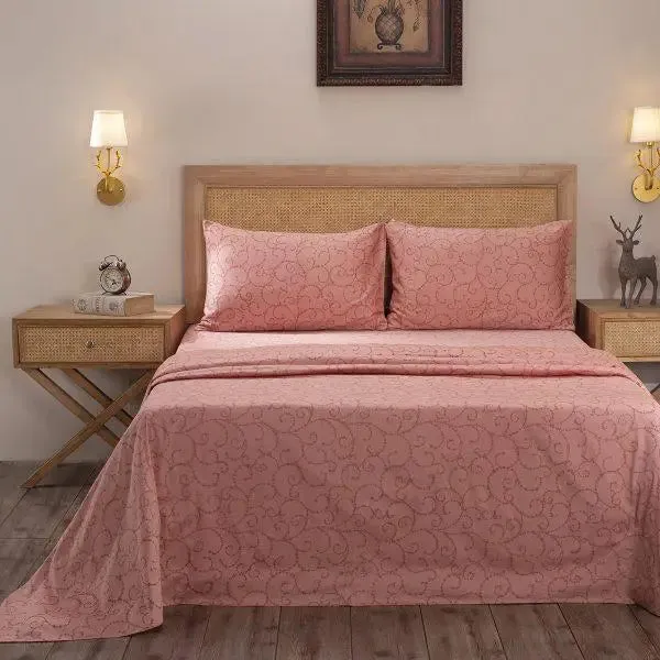 Maspar 100% Cotton Red Printed King Size Bedsheet with 2 Pillow Covers (400TC)- Exotic Heritage Leafy Swirl