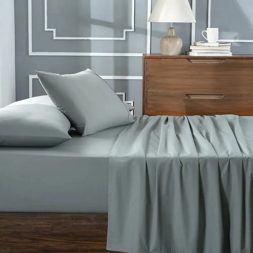 Maspar 100% Cotton Steel Grey Crisp Bedsheet with 2 Pillow Covers (200 TC)- Slumber Plain Easy Care Percale