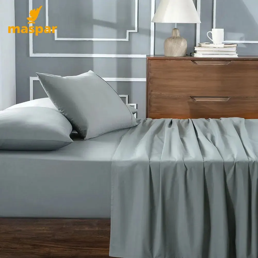 Maspar 100% Cotton Steel Grey Crisp Bedsheet with 2 Pillow Covers (200 TC)- Slumber Plain Easy Care Percale