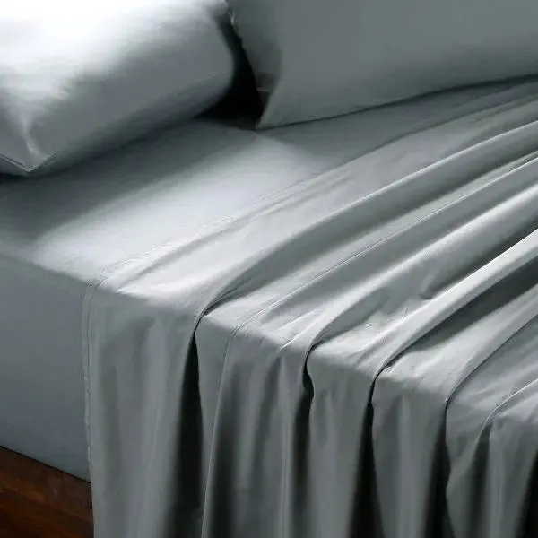 Maspar 100% Cotton Steel Grey Crisp Bedsheet with 2 Pillow Covers (200 TC)- Slumber Plain Easy Care Percale