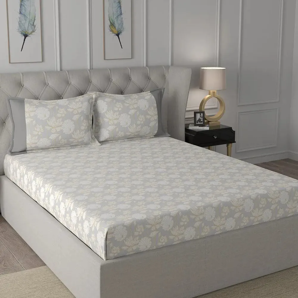 Maspar 100% Cotton Yellow Bedsheet with 2 Pillow Covers (200 TC)- Backyard Patio Albrecht Printed