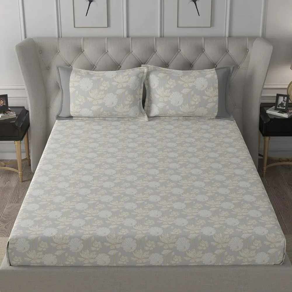 Maspar 100% Cotton Yellow Bedsheet with 2 Pillow Covers (200 TC)- Backyard Patio Albrecht Printed