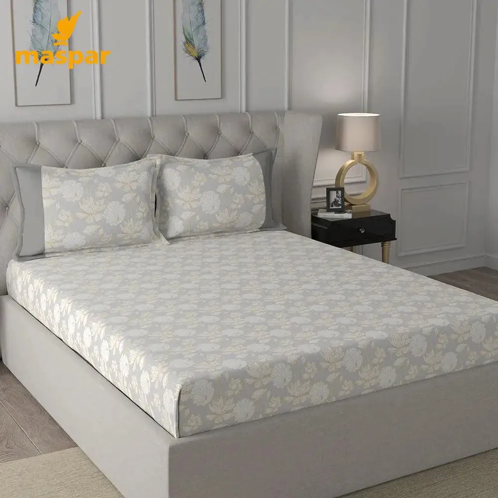 Maspar 100% Cotton Yellow Bedsheet with 2 Pillow Covers (200 TC)- Backyard Patio Albrecht Printed