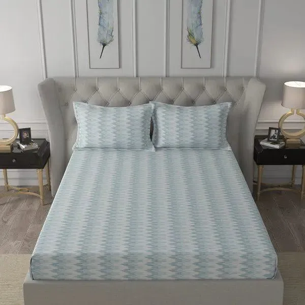Maspar Asher Blue Double Bedsheet with 2 Pillow Covers (144 TC)- Hermosa Exotic Bouquet