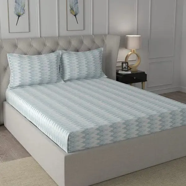 Maspar Asher Blue Double Bedsheet with 2 Pillow Covers (144 TC)- Hermosa Exotic Bouquet