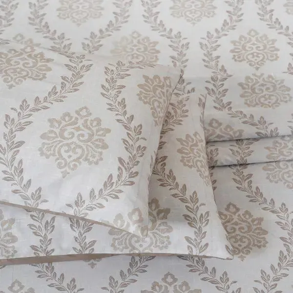 Maspar Beige 100% Cotton Printed King Size Bedsheet with 2 Pillow Covers -Tranquil Essence Lawn Leaflet