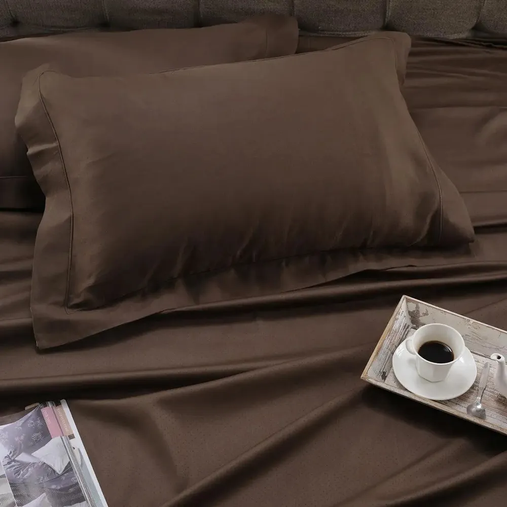 Maspar Clemonte Self Jacquard 100% Cotton Brown King Size Bedsheet with 2 Pillow Covers (200 TC)