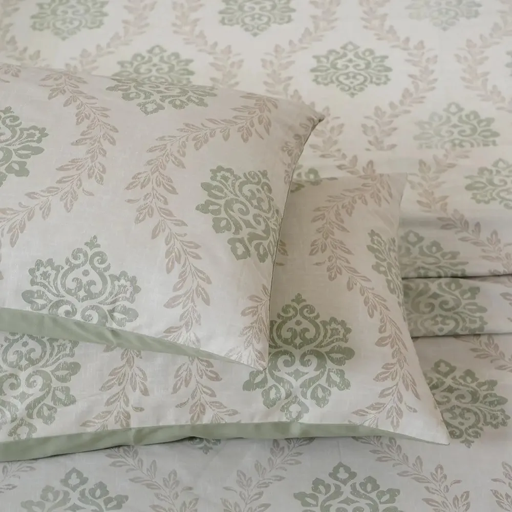 Maspar Green 100% Cotton Printed King Size Bedsheet with 2 Pillow Covers -Tranquil Essence Lawn Leaflet