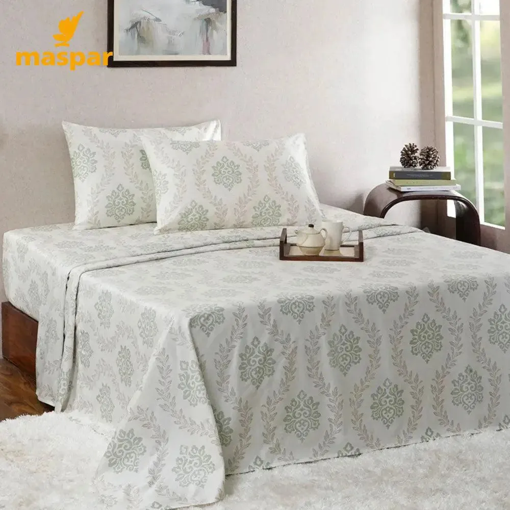 Maspar Green 100% Cotton Printed King Size Bedsheet with 2 Pillow Covers -Tranquil Essence Lawn Leaflet