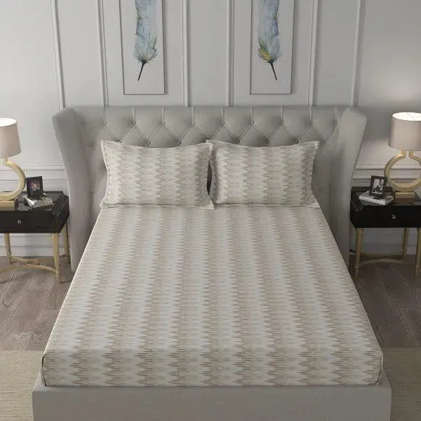 Maspar Neutral Double Bedsheet with 2 Pillow Covers (144 TC)- Hermosa Exotic Bouquet Asher