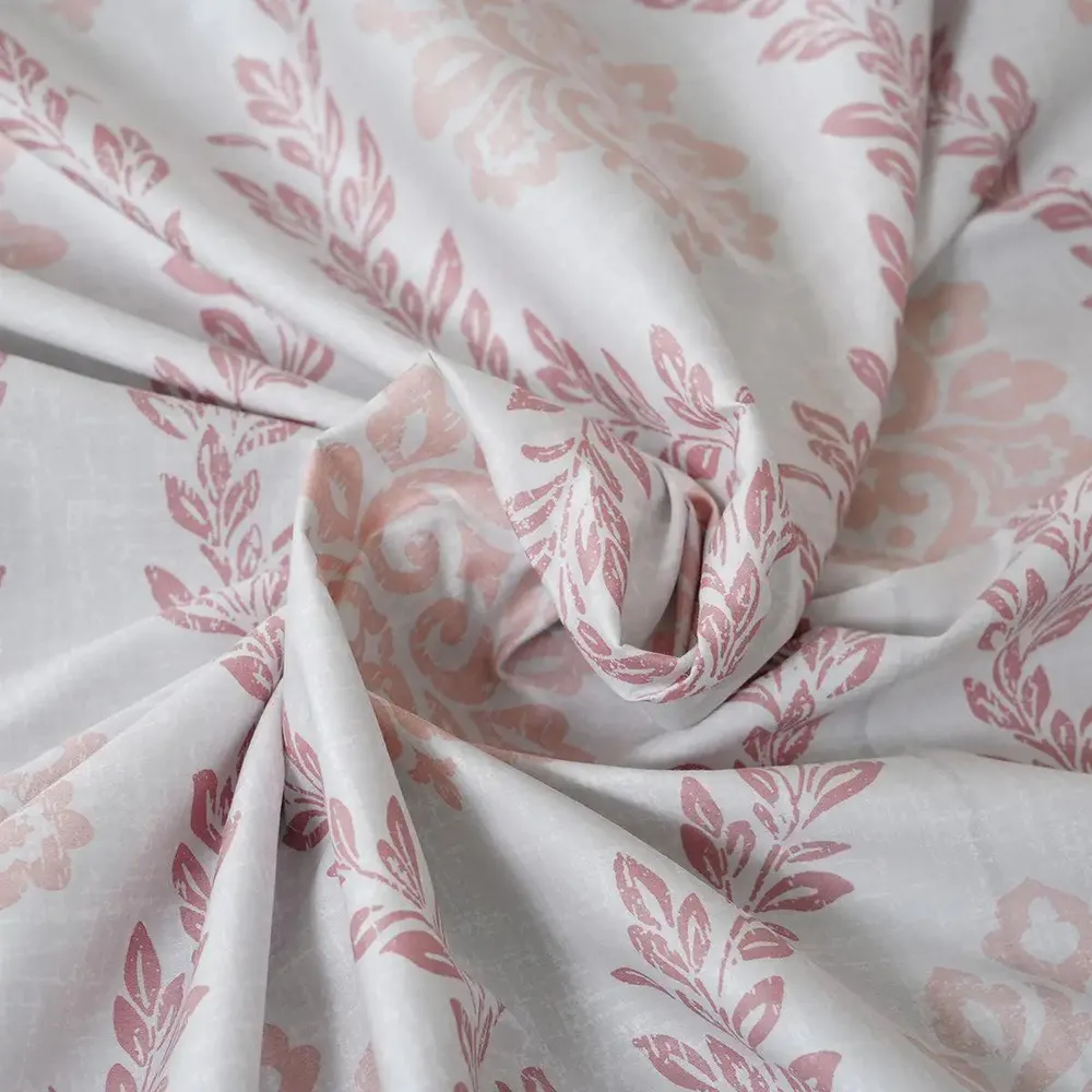 Maspar Peach 100% Cotton Printed King Size Bedsheet with 2 Pillow Covers -Tranquil Essence Lawn Leaflet