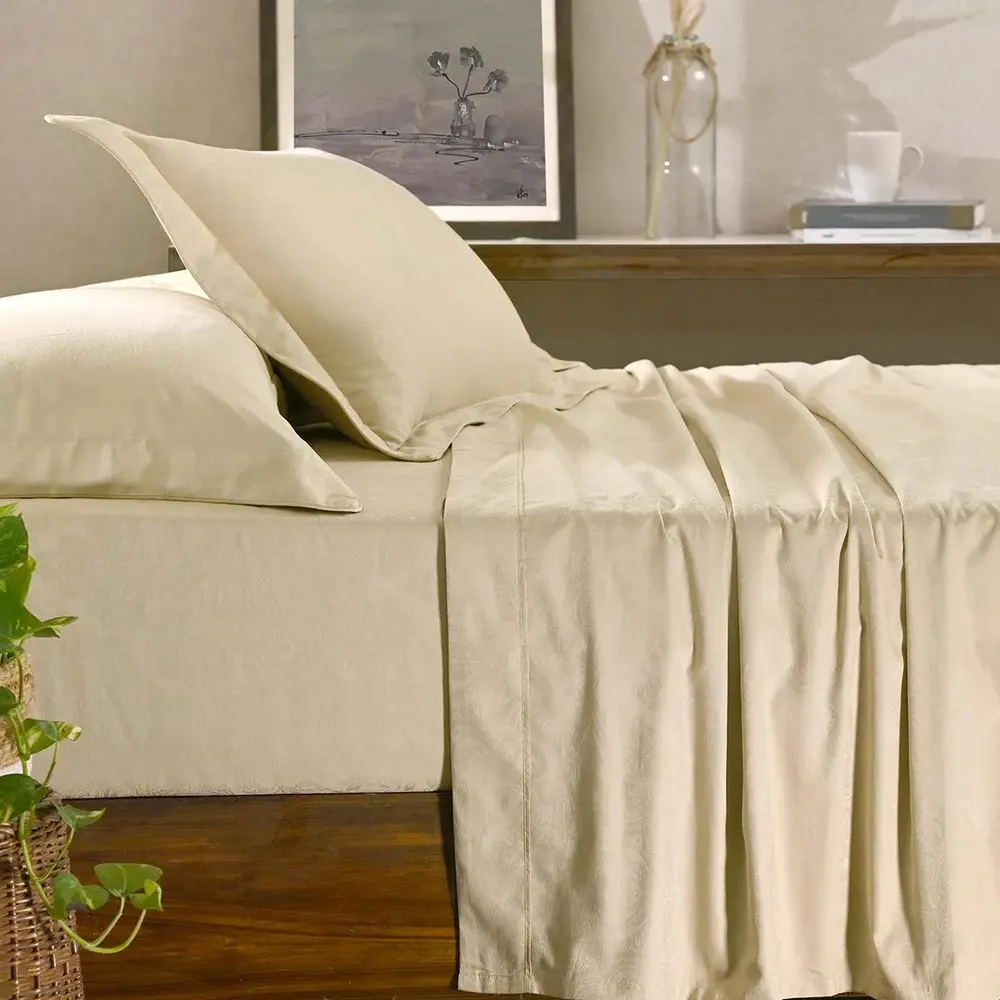 Maspar Regina Self Jacquard 100% Cotton Beige King Size Bedsheet with 2 Pillow Covers (300 TC)