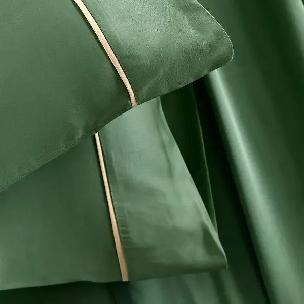 Maspar Viola Plain 100% Cotton Sateen Basil Green Bedsheet with 2 Pillow Covers (300 TC)