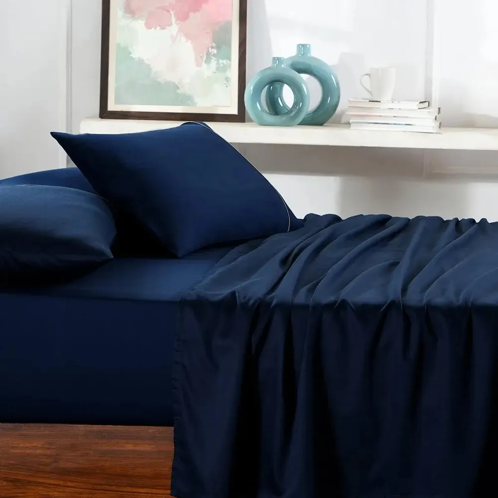 Maspar Viola Plain 100% Cotton Sateen Indigo Bedsheet with 2 Pillow Covers (300 TC)
