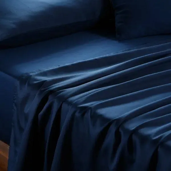 Maspar Viola Plain 100% Cotton Sateen Indigo Bedsheet with 2 Pillow Covers (300 TC)