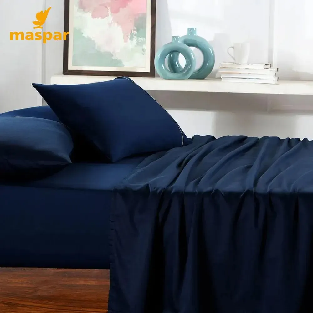Maspar Viola Plain 100% Cotton Sateen Indigo Bedsheet with 2 Pillow Covers (300 TC)