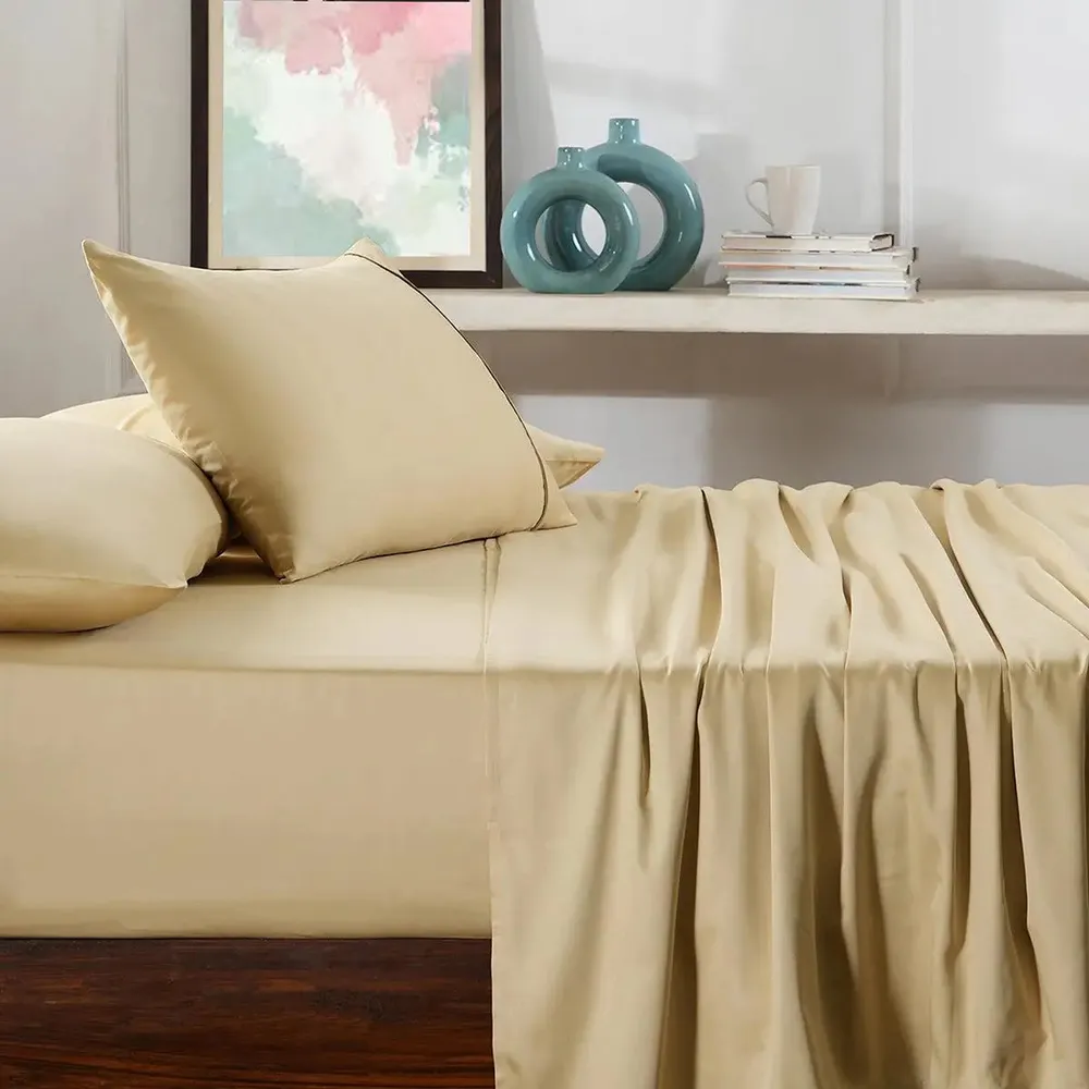 Maspar Viola Plain 100% Cotton Sateen Marzipan Brown Bedsheet with 2 Pillow Covers (300 TC)