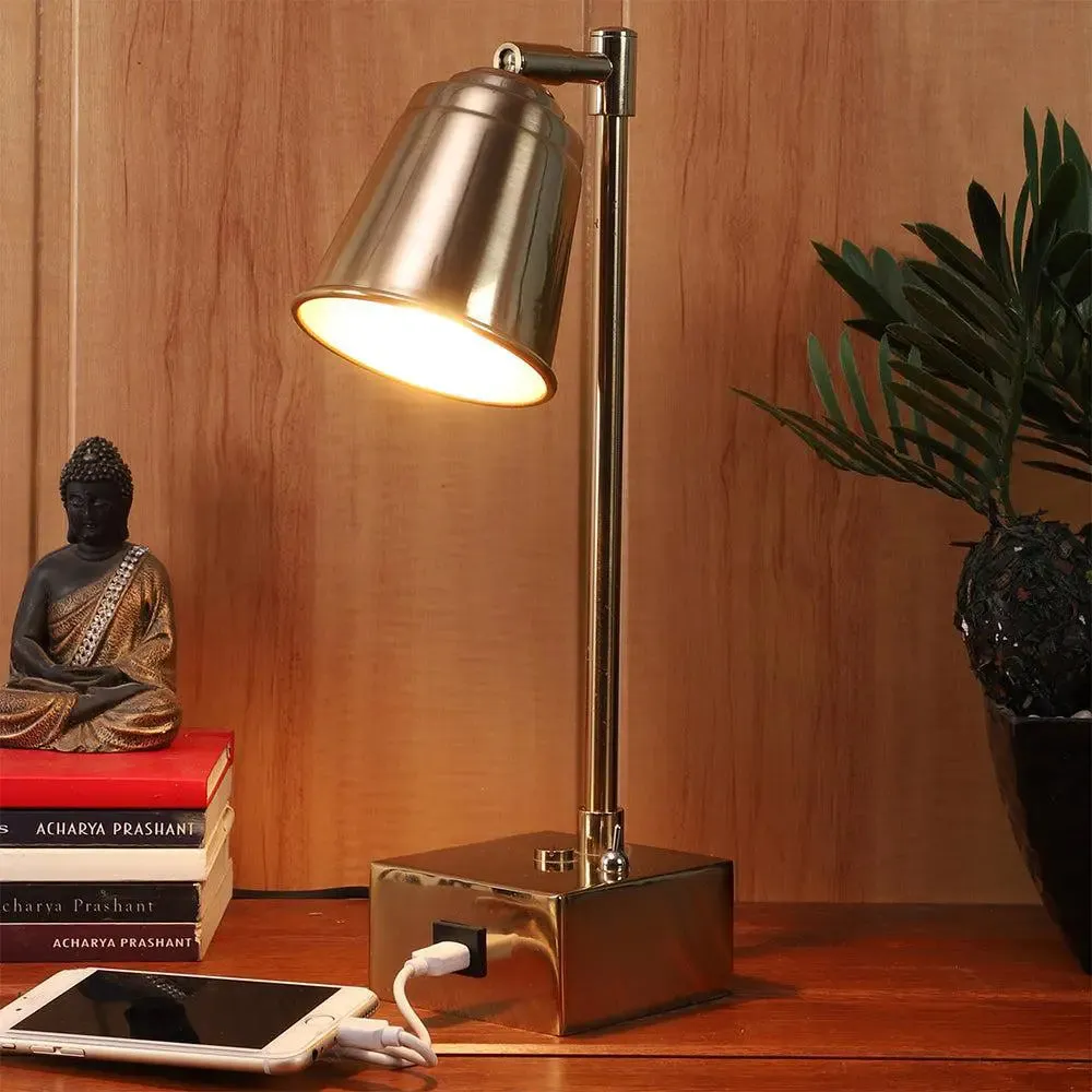 Matt Gold Slanting Bell Shaped Adjustable Metal Modern Table Lamp