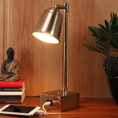 Matt Gold Slanting Bell Shaped Adjustable Metal Modern Table Lamp