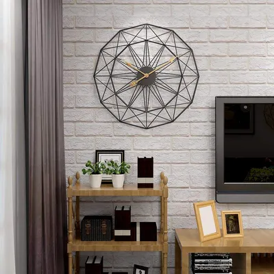 Matte Black Geometric Pattern Metal Wall Clock