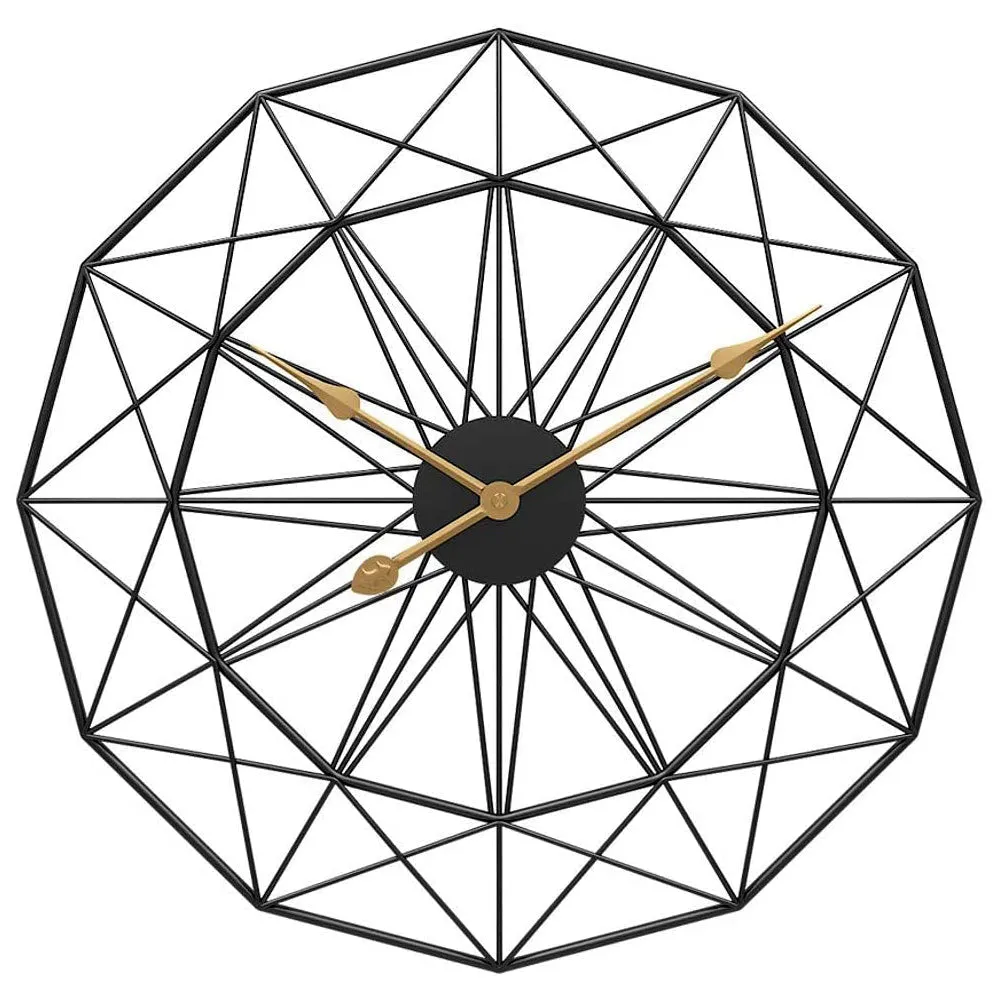 Matte Black Geometric Pattern Metal Wall Clock