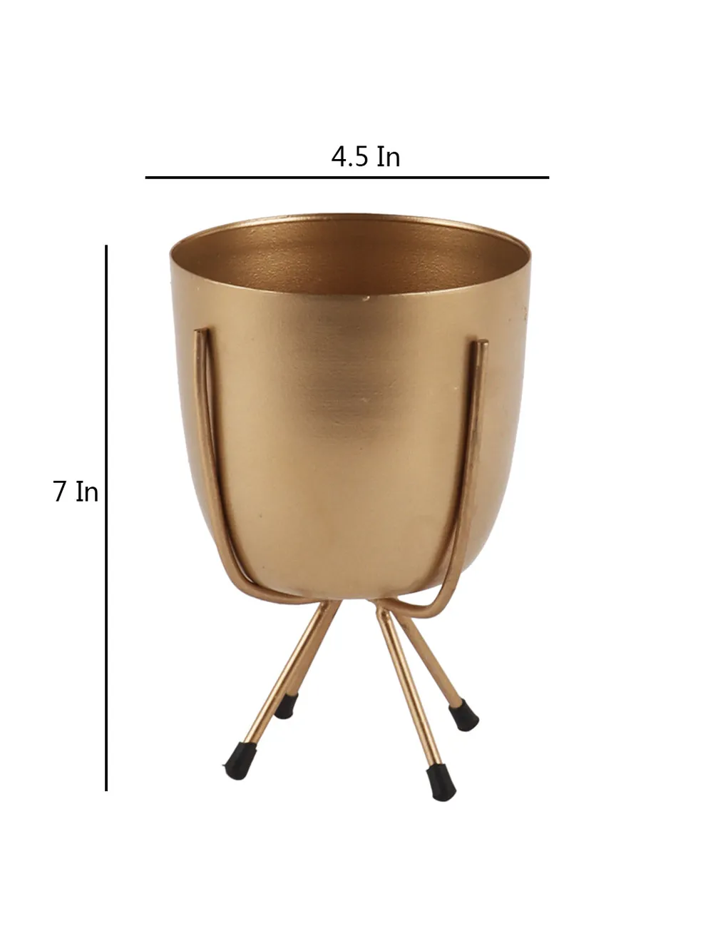 Matte Finish Golden Table Top Metal Planters With Stand Set Of 2
