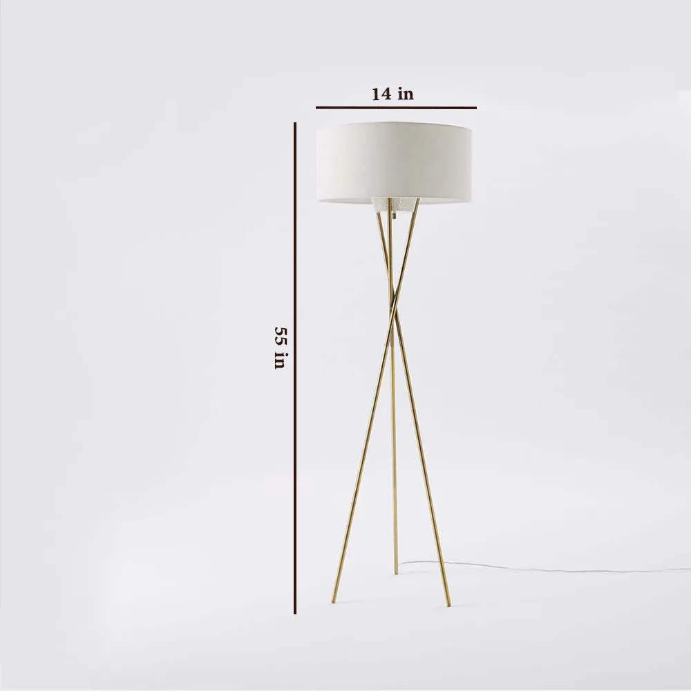 Matte Gold Tripod Stand Off White Shaded Floor Lamp