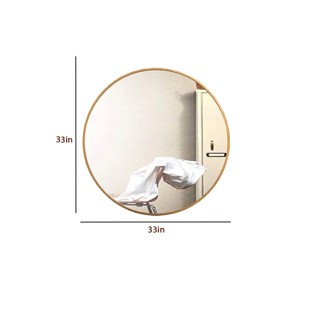 Matte Polish Golden Bordered Minimalist Round Wall Mirror 33 inches