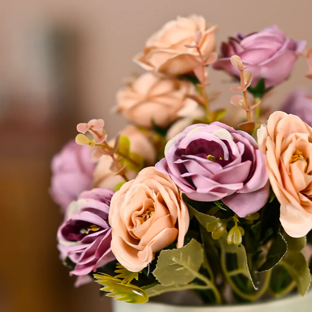 Mauve & Peach Artificial Rose Bunch Set Of 2