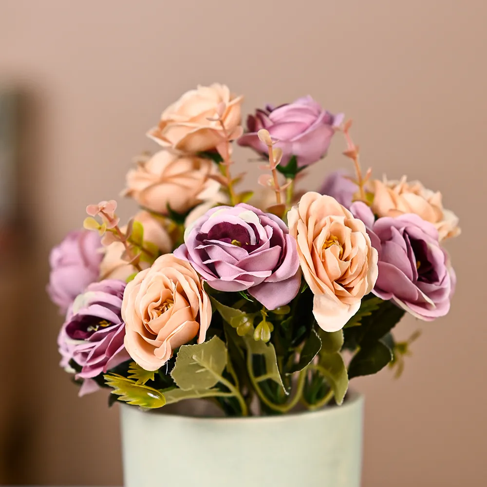 Mauve & Peach Artificial Rose Bunch Set Of 2