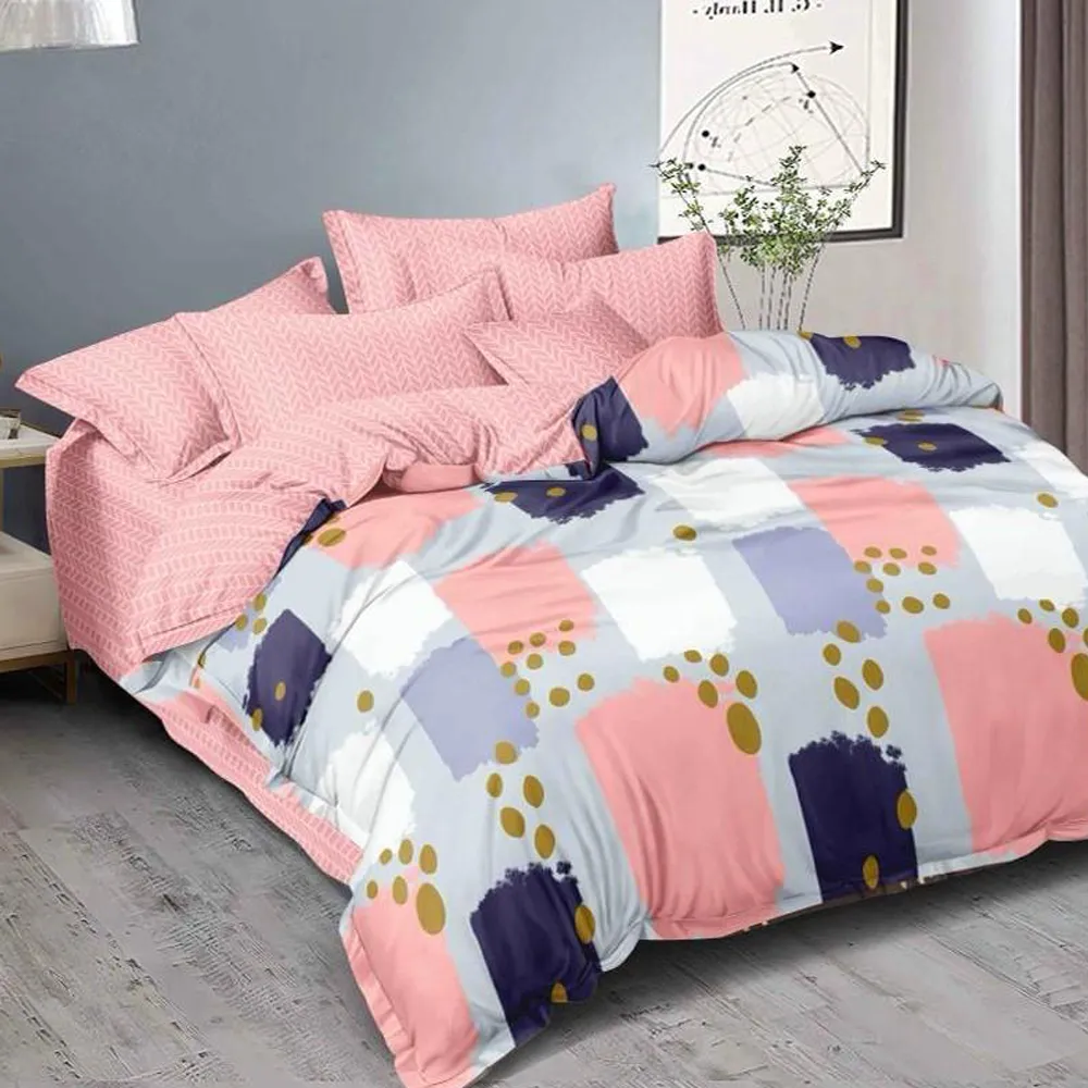 Mauve Printed Designer Double Bedsheet With 2 Pillow Covers (Pink & Lilac)