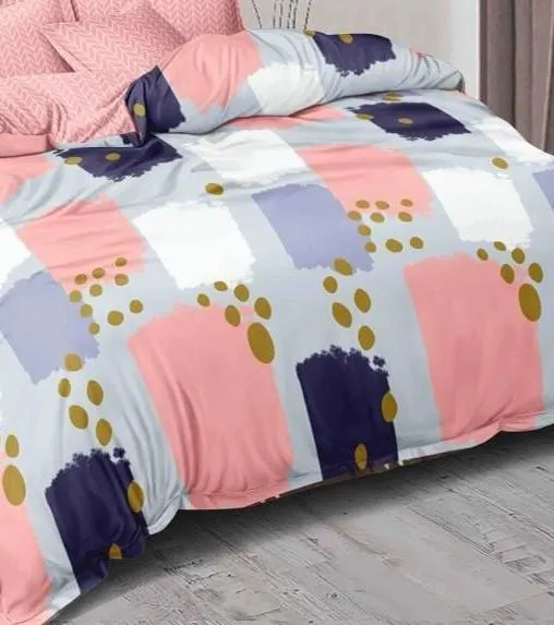 Mauve Printed Designer Double Bedsheet With 2 Pillow Covers (Pink & Lilac)