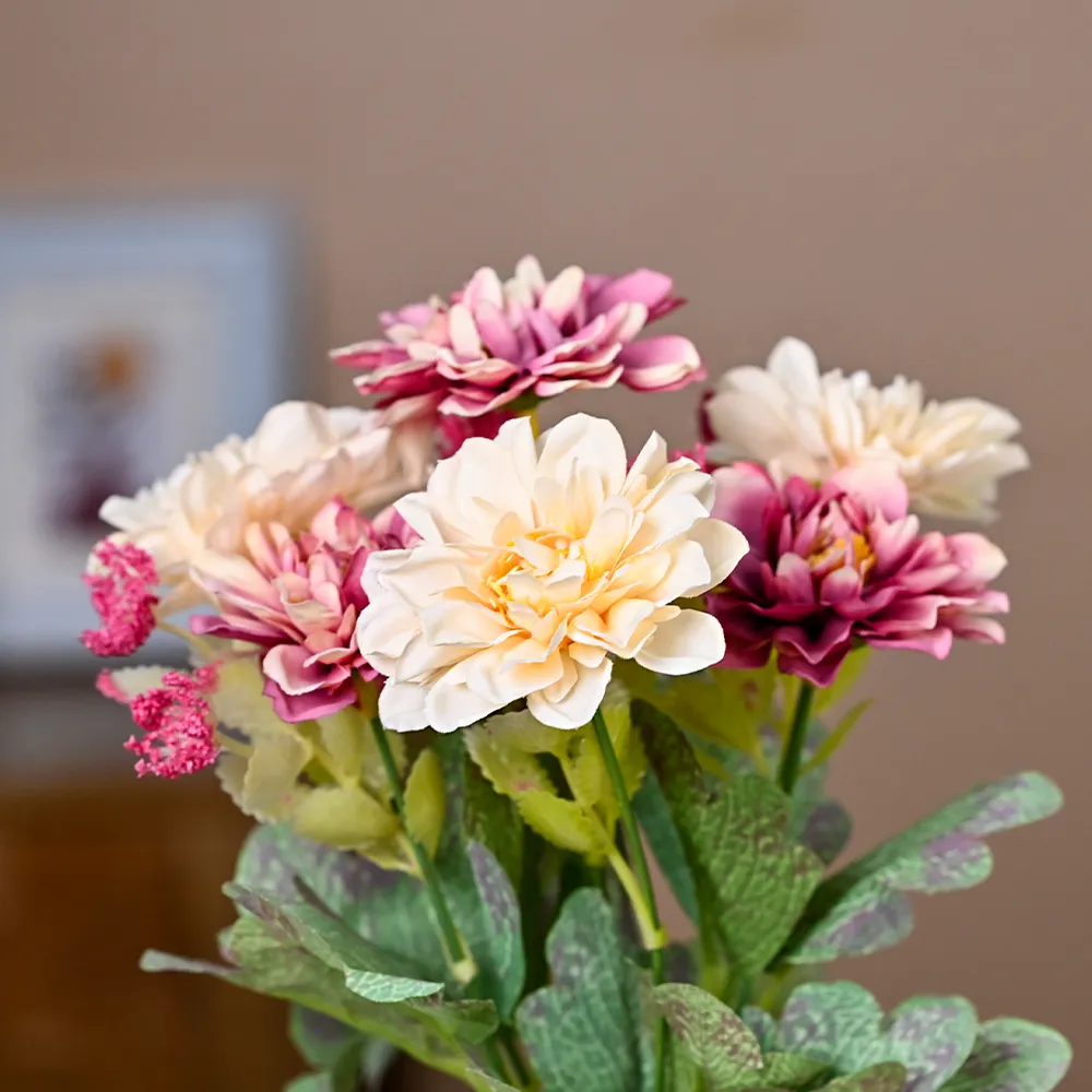 Mauve & White Dahlia Artificial Flowers With Pot Single Piece