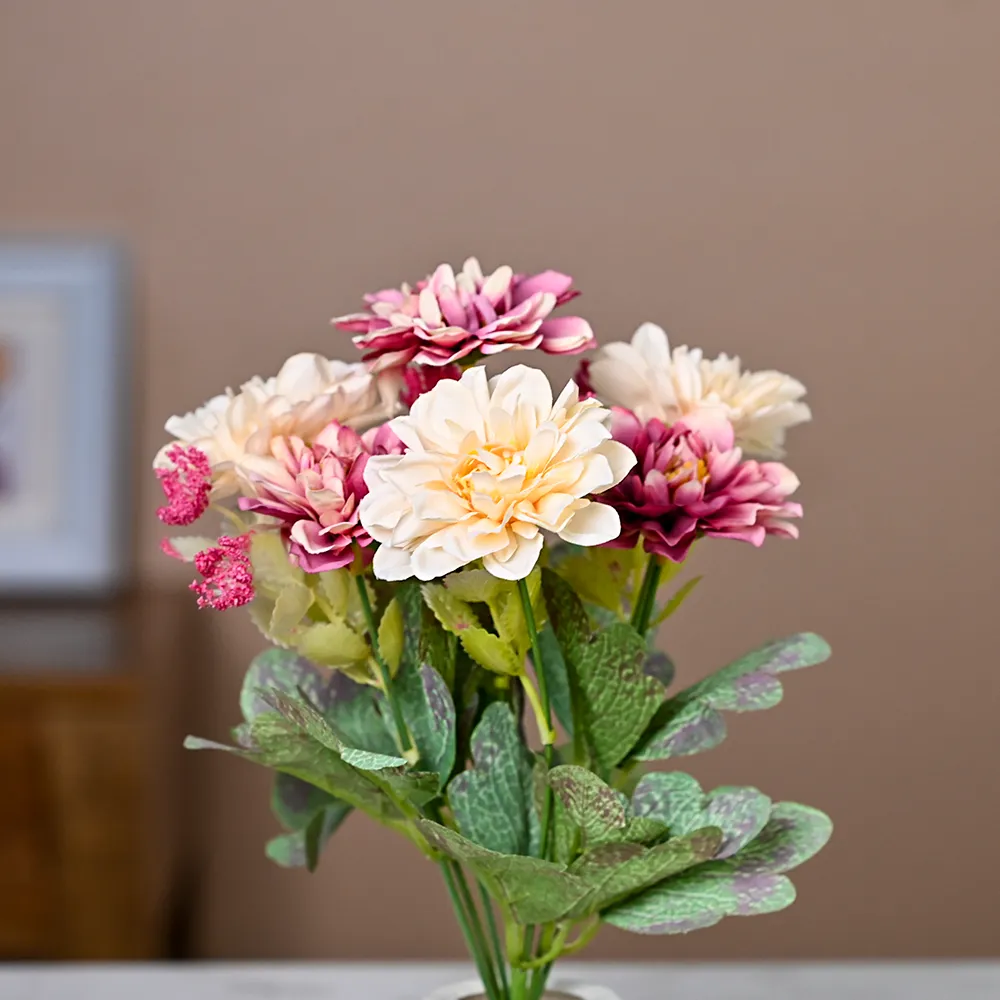 Mauve & White Dahlia Artificial Flowers With Pot Single Piece
