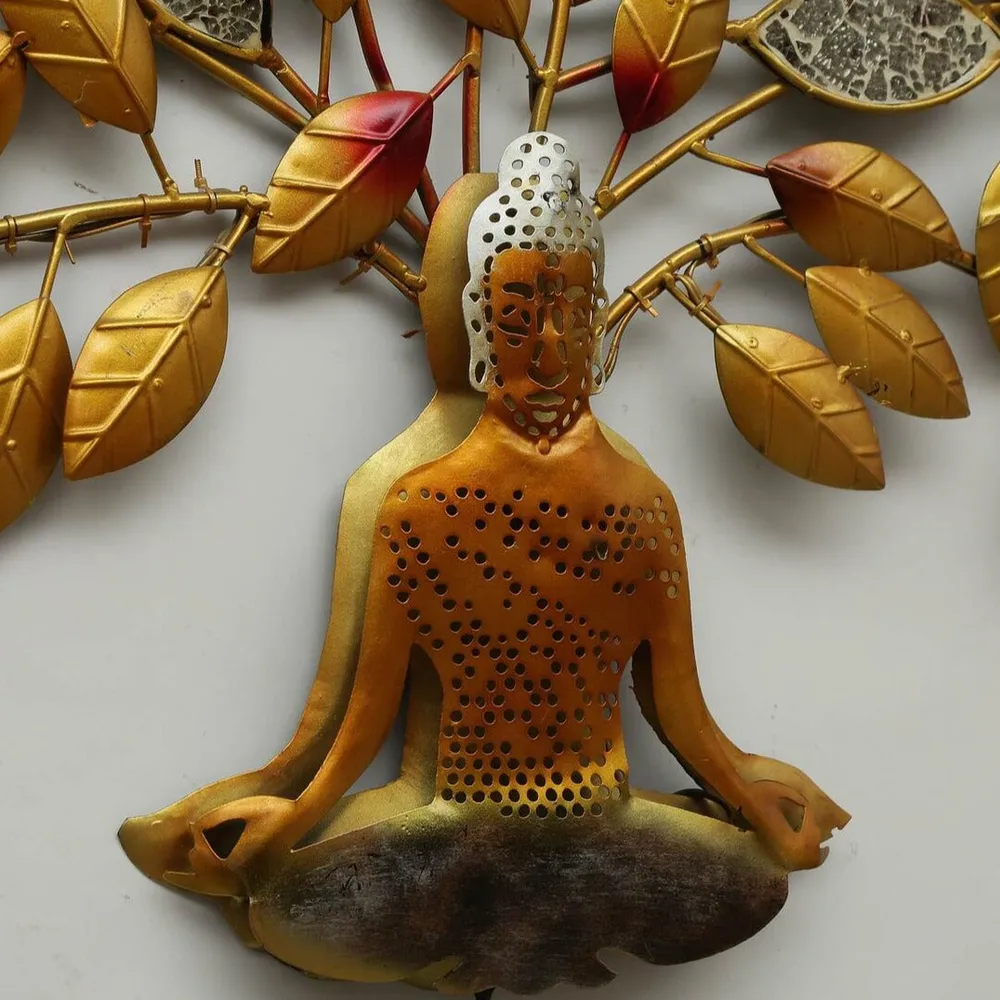Meditating Buddha Beneath Tree LED Metal Wall Art