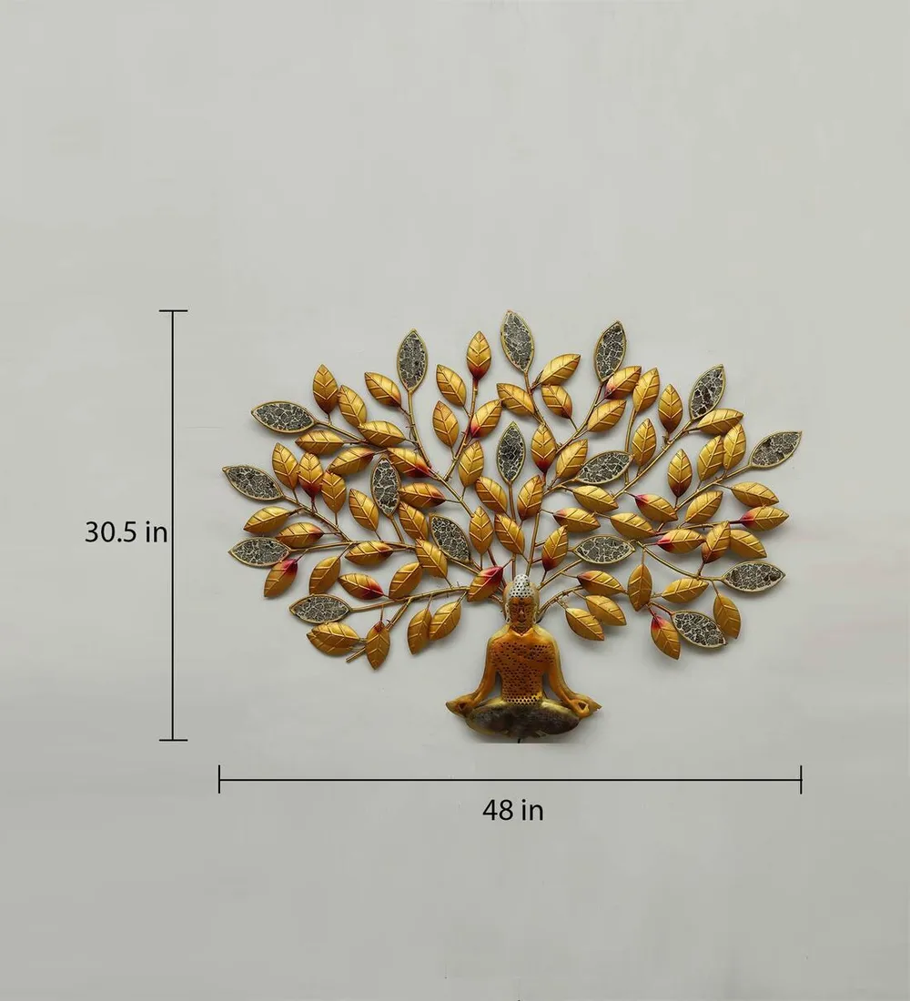 Meditating Buddha Beneath Tree LED Metal Wall Art