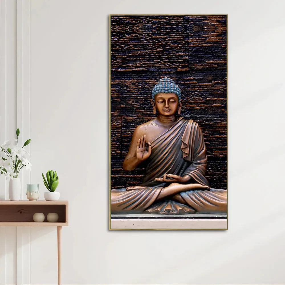 Meditating Buddha Canvas Wall Painting With Frame