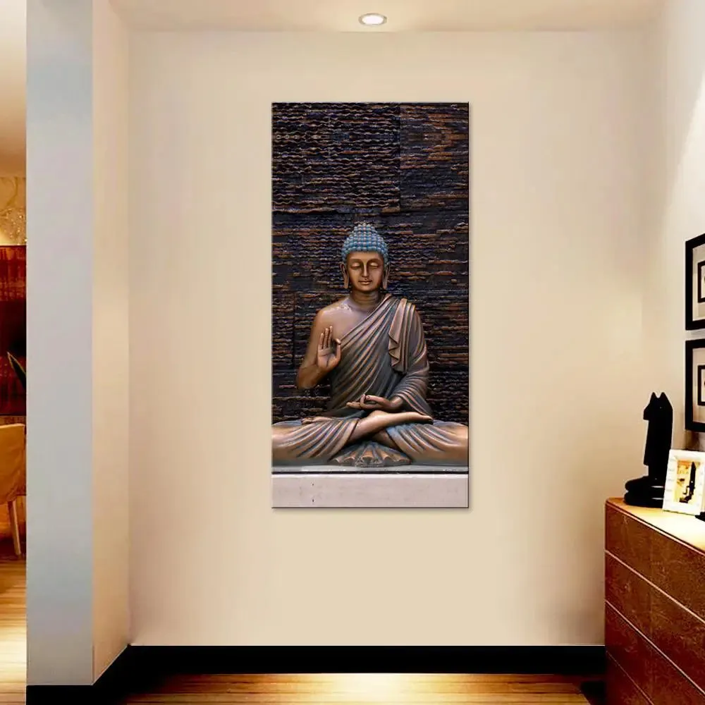 Meditating Buddha Canvas Wall Painting With Frame