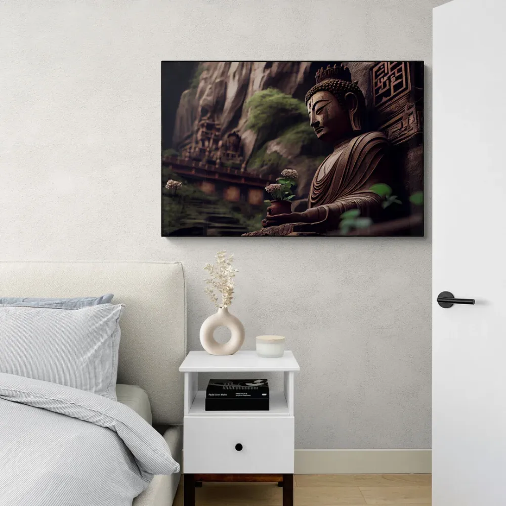Meditation in Umber Buddha Canvas Wall Painting With Frame