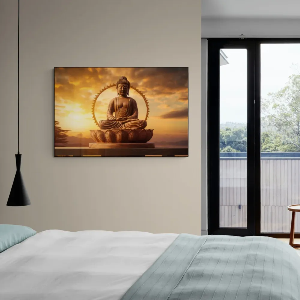 Meditation on Saffron Buddha Canvas Wall Painting With Frame
