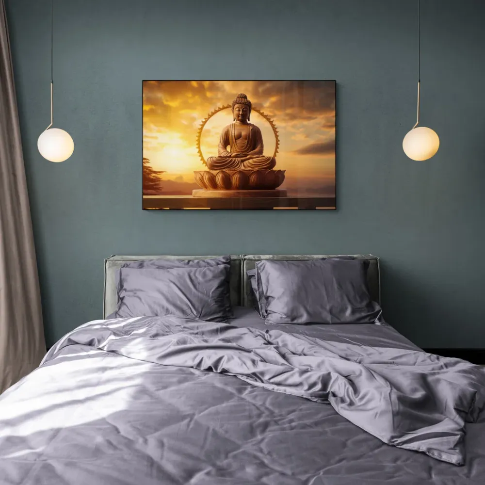 Meditation on Saffron Buddha Canvas Wall Painting With Frame