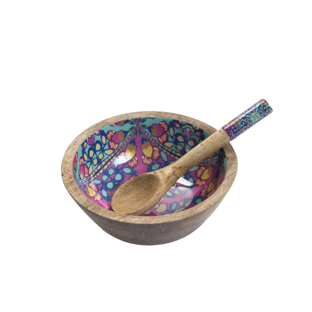 Meenakari Designer Multicolor Wooden Bowl With Spoon