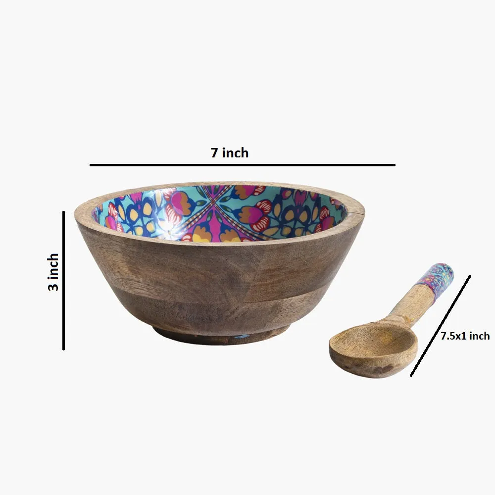 Meenakari Designer Multicolor Wooden Bowl With Spoon