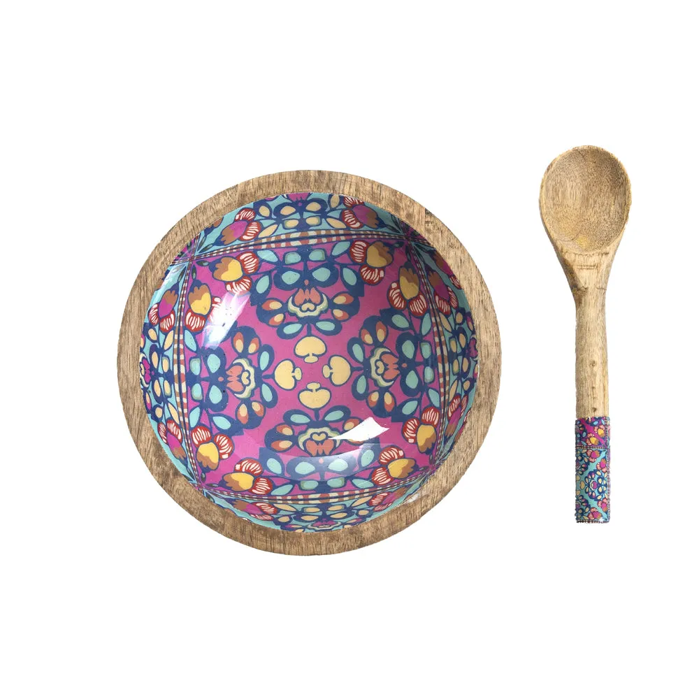 Meenakari Designer Multicolor Wooden Bowl With Spoon