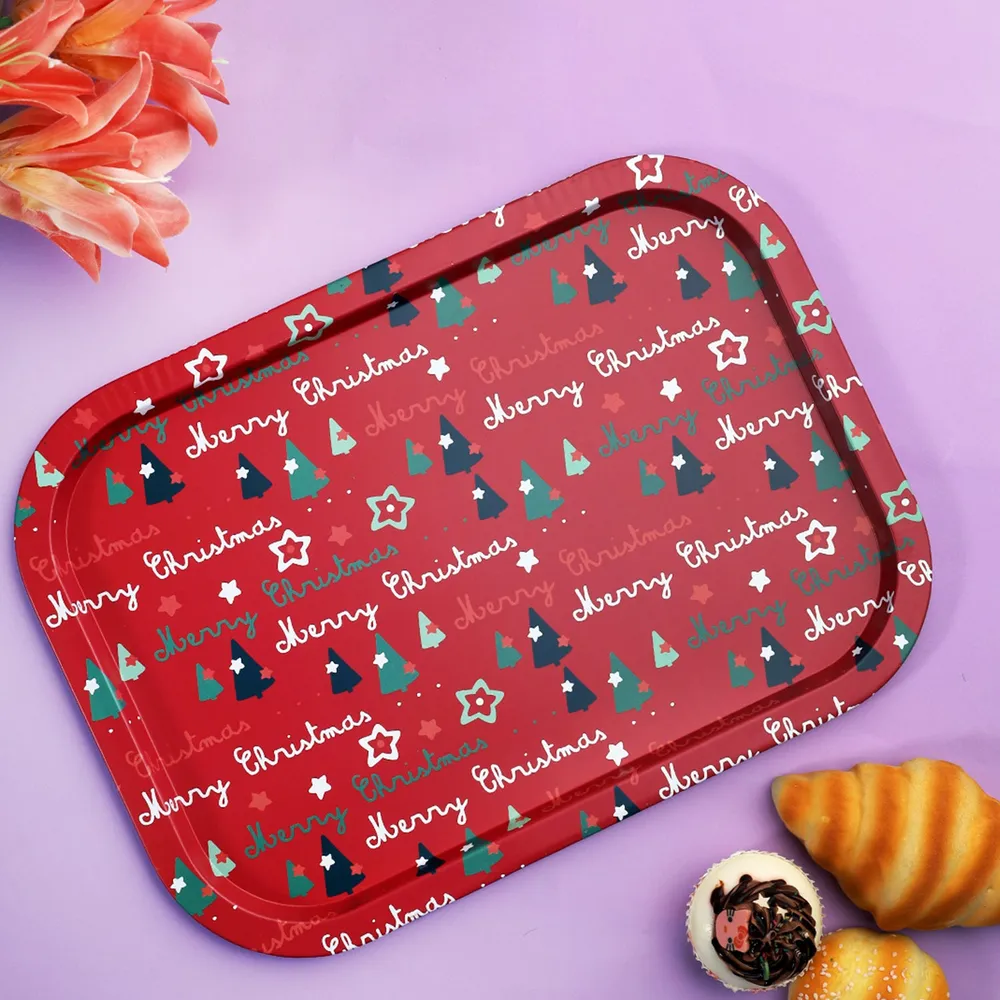"Merry Christmas" Quoted Red Serving Tray
