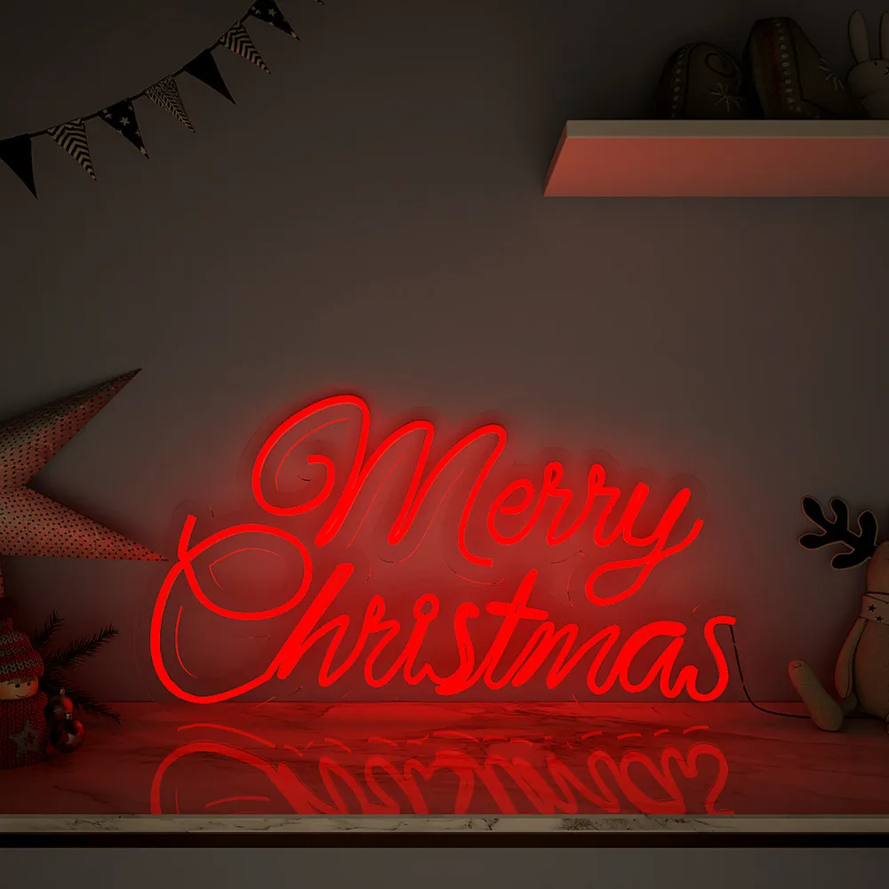 Merry Christmas Text LED Neon Light (Available in Multiple Colors) Red